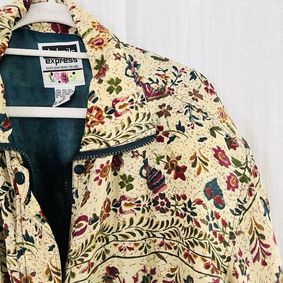 Vintage Detail Express 100% Silk* Floral Satin Lined Bomber Jacket. Size L. EUC - Picture 6 of 8